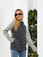 Жіноча демисезона куртка «Комбінована» арт. 1011 темно-сірого кольору/ графіт