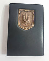 Визитница настольная из натуральной кожи 3-х секционная "Герб Украины" ручная работа