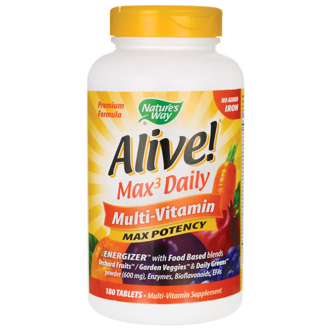 Полівітаміни без заліза для тонусу і енергії, nature's Way, Alive!, 180 таблеток