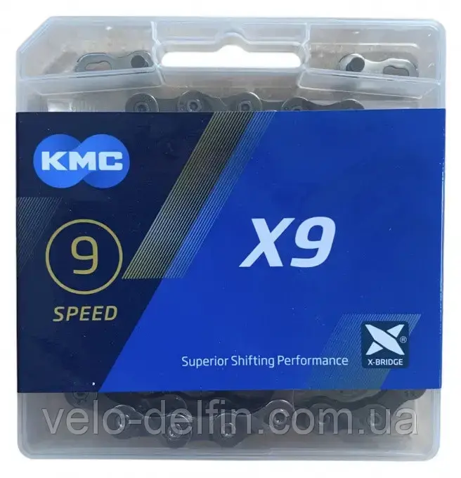 Ланцюг KMC X9 Gray 1/2 X 11/128 114 Original 9 швидкостей, із замком