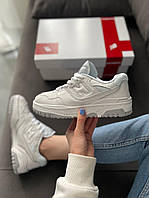 Кроссовки мужские New Balance 550 White Grey белые серые кожа нью беленс демисезонные весна модные Вьетнам