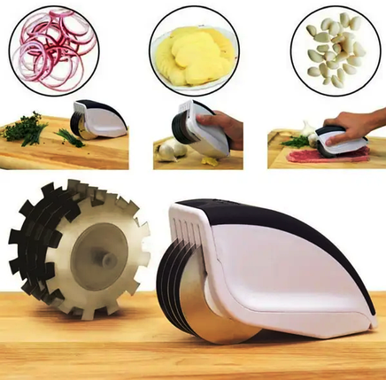 Ніж для нарізки 3 в 1 Rolling Mincer та Tenderizer з часниковим пресом овочерізка, фото 1