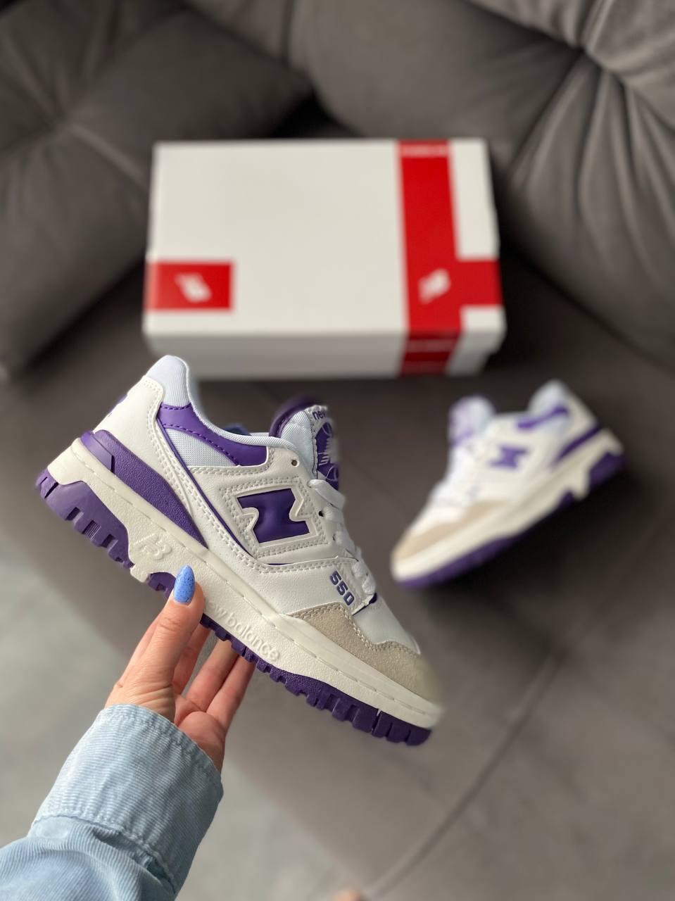 Кросівки чоловічі New Balance 550 White Purple біла шкіра Chower біленс демісезонні весна модні В'єтнам