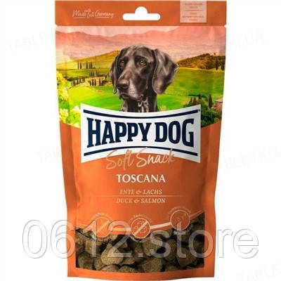 Happy Dog Soft Snack Toscana м'які закуски для собак середніх та великих порід з качкою та лососем, 100 г, фото 1