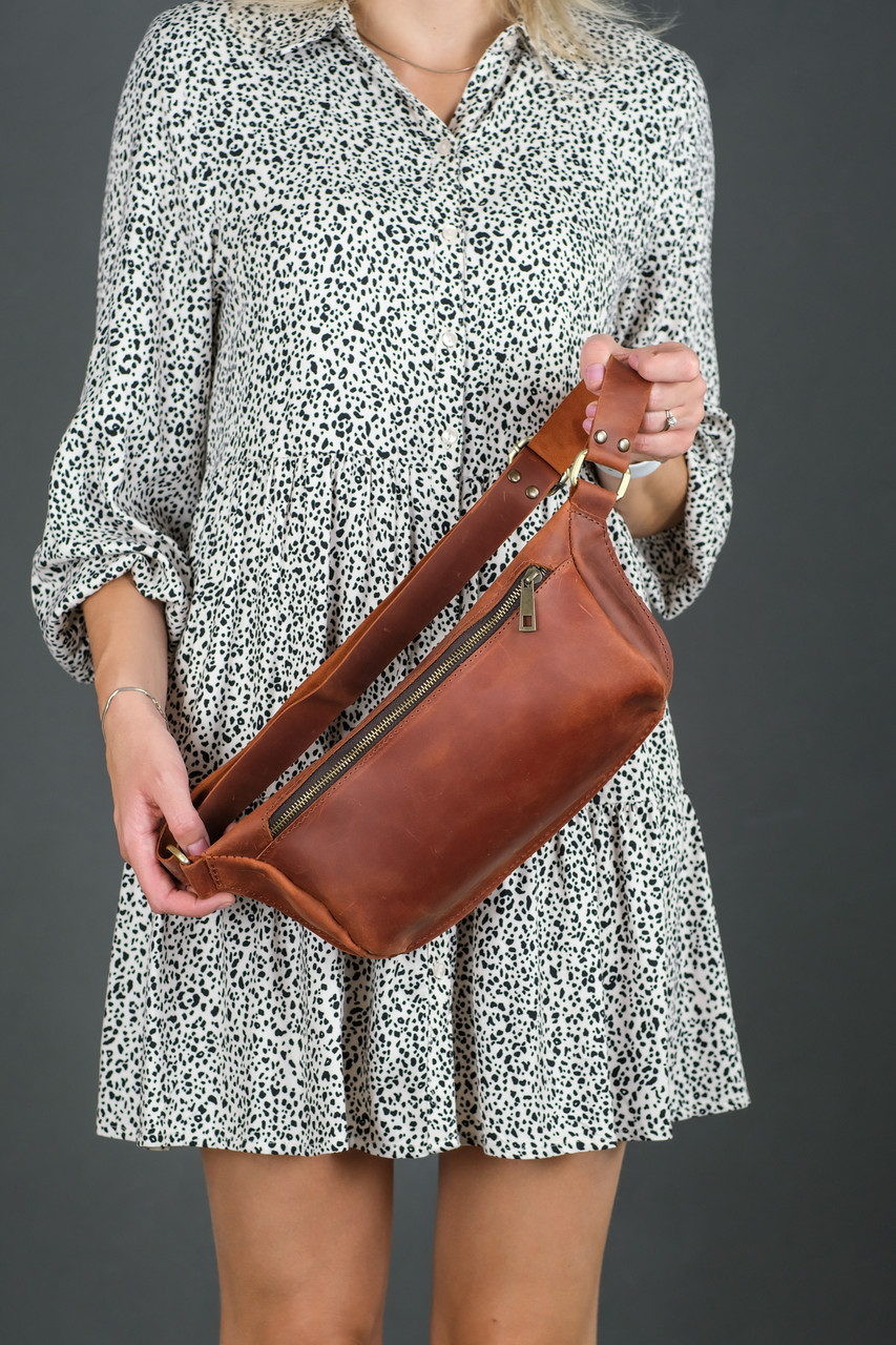 Шкіряна сумка Модель №56 міні, натуральна Вінтажна шкіра, колір коричневий відтінок Коньяк