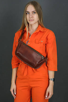 Шкіряна сумка Модель №56 міні, натуральна шкіра італійський Краст, колір коричневий відтінок Вишня, фото 2