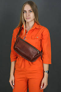 Шкіряна сумка Модель №56 міні, натуральна шкіра італійський Краст, колір коричневий відтінок Вишня