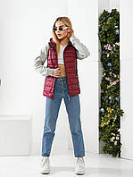 Женская демисезонная куртка «Комбинированая» арт. 1011 бордового цвета / бордо