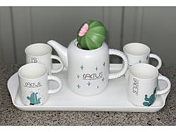 🧡Сервіз порцеляновий чайний, з 6 предметів, на 4 персони, білий, стильний, на підносі