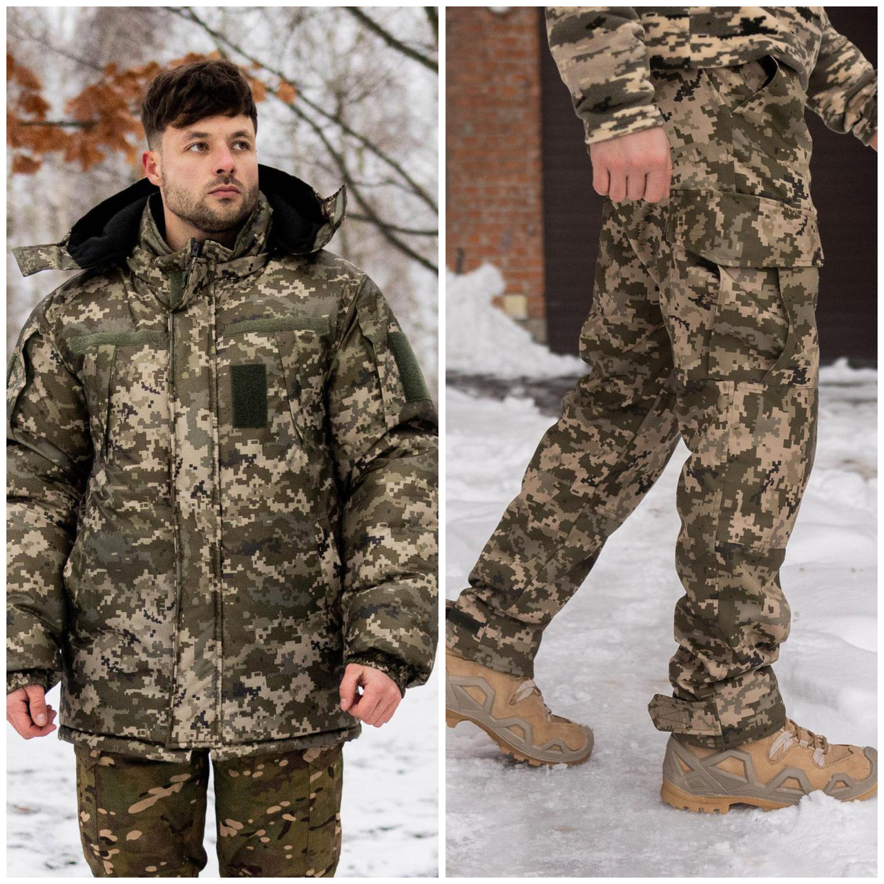 Зимовий комплект: Бушлат тактичний на флісі Піксель (плащівка) + Тактичні штани на флісі Grifon піксель