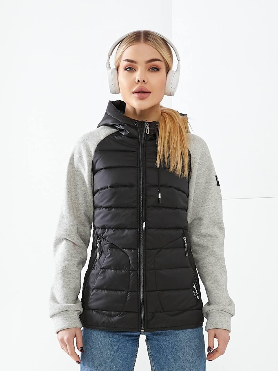 Жіноча демисезона куртка «Комбінована» арт. 1011 чорного кольору/ чорний