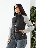 Жіноча демисезона куртка «Комбінована» батал арт. 1011 чорного кольору/ чорний