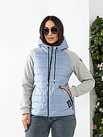 Жіноча демисезона куртка «Комбінована» батал арт. 1011 блакитного кольору/ блакитний