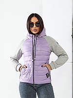 Жіноча демисезона куртка «Комбінована» батал арт. 1011 бузкового кольору/ бузок