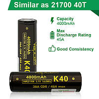 Аккумулятор 21700 Vapcell INR21700 K40 Li-Ion 4000mAh, высокотоковый