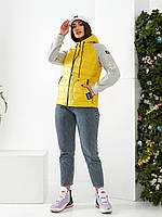 Жіноча демисезона куртка «Комбінована» батал арт. 1011 жовтого кольору/ жовтий