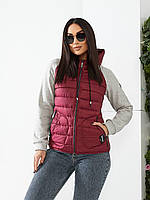 Жіноча демисезона куртка «Комбінована» батал арт. 1011 бордовий кольору/ бордо/ бордовий