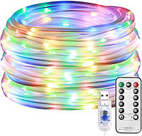 Світлодіодні мотузкові ліхтарі на відкритому повітрі, 33-футові RGB-ліхтарі, що змінюють колір, зі 100 світлодіодами, 4 режимами,