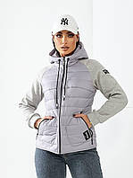 Жіноча демисезона куртка «Комбінована» батал арт. 1011 світло-сірого кольору/ сірий