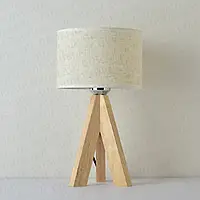 HAITRAL Мала нічна лампа - дерев'яна настільна лампа зі штативом для спальні, вітальні, офісу, дому з тканинним лляним абажуром, 1
