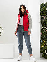 Жіноча демисезона куртка «Комбінована» батал арт. 1011 червоного кольору/ червоний
