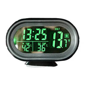 Автомобільний годинник з термометром та вольтметром VST-7009V зовнішній та внутрішній датчик Black (3_01980)