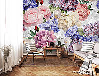 Фотообои цветы 254 x 184 см Пастель Пионы Гортензии (13513P4)+клей