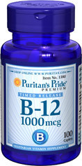 Вітамін В-12, ціанокобаламін, Vitamin B-12, Puritan's Pride, 1000 мкг, 100 капсул