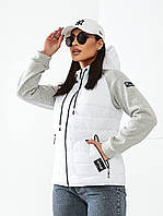 Женская демисезонная куртка «Комбинированая» батал арт. 1011 белого цвета / белый