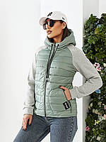 Жіноча демисезона куртка «Комбінована» батал арт. 1011 зеленого кольору/ зелений/ шавлія