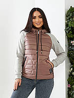 Жіноча демисезона куртка «Комбінована» батал арт. 1011 коричневого кольору/ кавовий/ кава