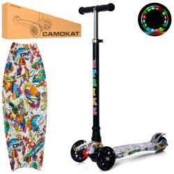 Самокат MAXI, сталь-пласт, 3колПУ*св, 2пер 120мм, кермо 78*87см, підніжка 32*13см, прінт, кор. 63*22*15 см, фото 1