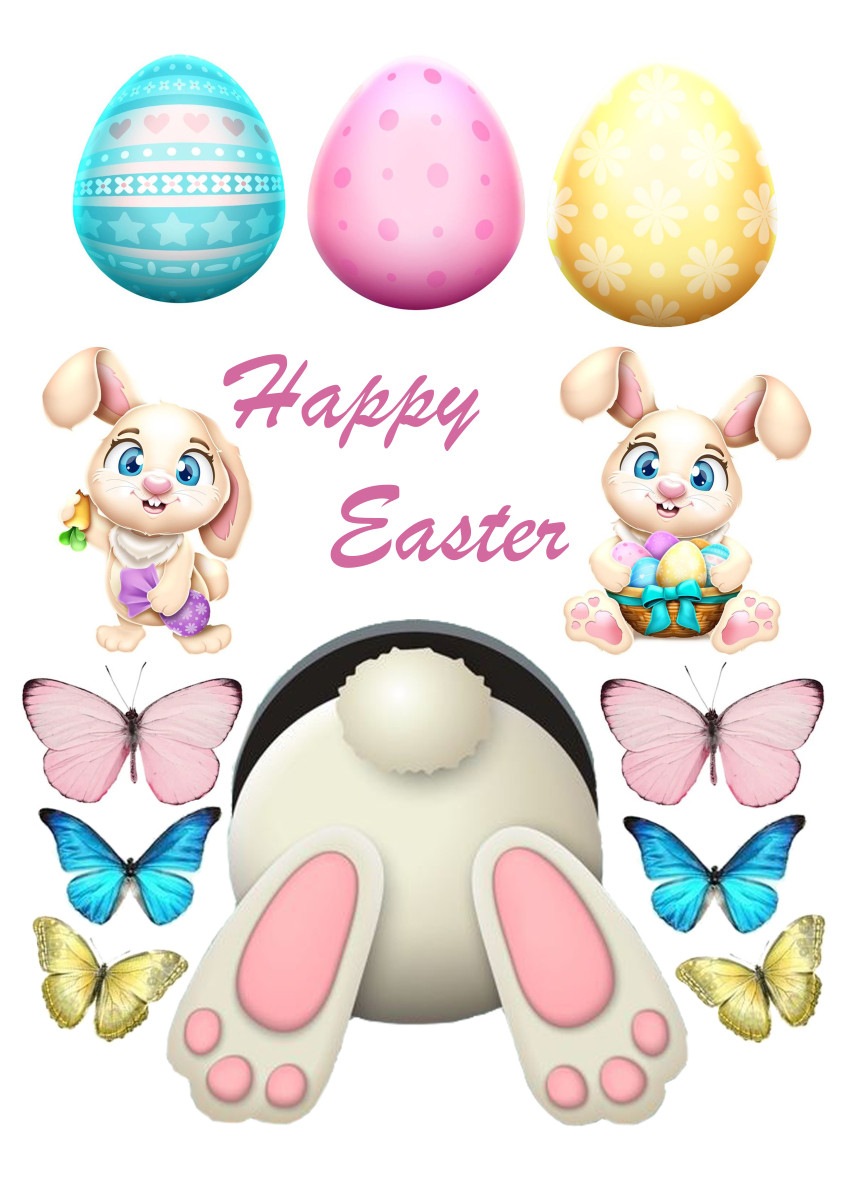 Вафельна картинка Великдень, великодні яйця та лапки кролика