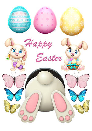Вафельна картинка Великдень, великодні яйця та лапки кролика, фото 1