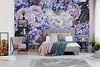 Фотообои в спальню природа 254 x 184 см цветы фиолетовые пионы гортензии (13514P4)+клей