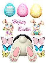 Вафельна картинка Великдень, великодні яйця та лапки кролика