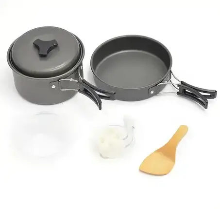 Посуд туристичний для кемпінгу зі сковорідкою та котелком Halin MA-75 Cocin set DS-200 з туристичним чохлом, фото 1