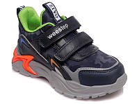 Стильні шкіряні кросівки для хлопчика темно сині 29-32 кроссовки для мальчика деми Weestep