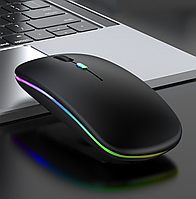 Бездротова мишка з підсвіткою акумуляторна безшумна RGB Bluetooth блютуз-миша тиха (BT+USB Wireless)