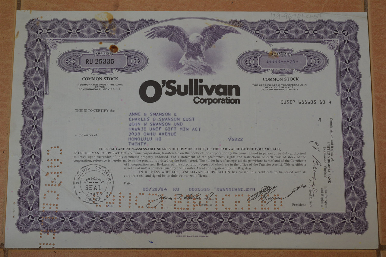 Акція. США. 1984 рік No5335 (Б-1)