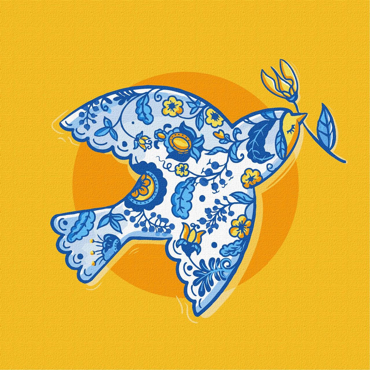 Картина за номерами Вільна пташка. Патріотична 30*30 см Ідейка KHO 4465 pbn-p