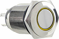 Кнопка металлическая плоская с подсветкой желтая TYJ 16-261, 1NO+1NC, 220V, АСКО