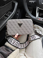 Женская сумка клатч GUESS (серая) AS254 стильная маленькая сумочка на длинном текстильном ремне cross
