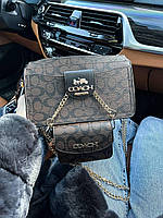 Жіноча сумка подарункова Coach Black (коричнева) art0278 красива стильна з гаманцем на довгому ланцюжку cross