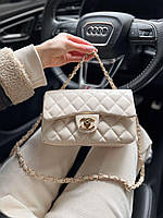 Женская сумка клатч Chanel Beige (бежевая) AS257 красивая роскошная сумочка на длинной декоративной цепочке