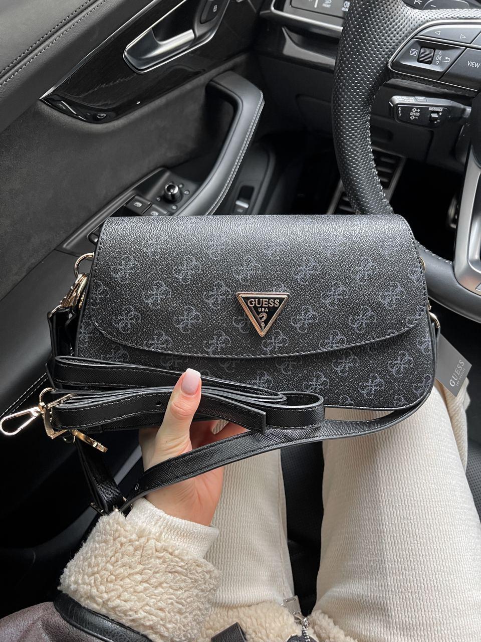 Жіноча подарункова сумка клатч Guess (чорна) AS193 стильна красива сумочка з довгим шкіряним ремінцем top