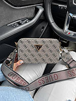 Женская сумка клатч Guess (серая) AS266 стильная классная удобная сумочка на широком длинном ремне cross