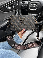 Женская подарочная сумка клатч Guess (коричневая) AS267 стильная красивая на длинном текстильном ремне top