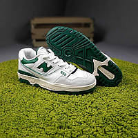 Женские кроссовки New Balance 550 (белые с зелёным) модные осенне-весенние спортивные кроссы О20713 cross