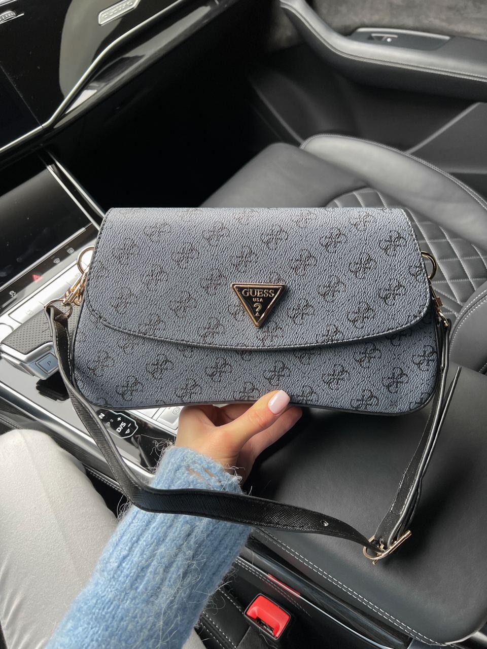 Жіноча сумка-клатч Guess (сіра) AS264 стильна класна зручна сумочка на довгому шкіряному ремінці top, фото 1